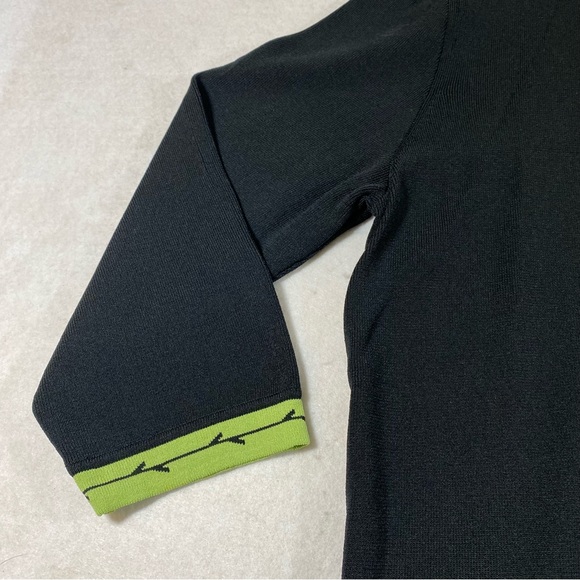 Finite Open Black Cardigan Green Ivy Leaf Trim Woman XXL Sweater Top Lon… - Picture 4 of 9